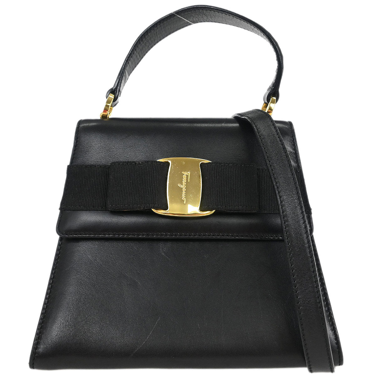 Salvatore Ferragamo Black Leather Vara Bow 2way Shoulder Handbag