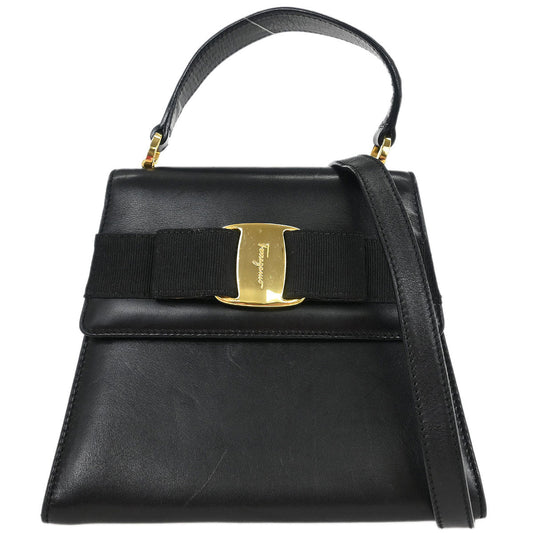 Salvatore Ferragamo Black Leather Vara Bow 2way Shoulder Handbag