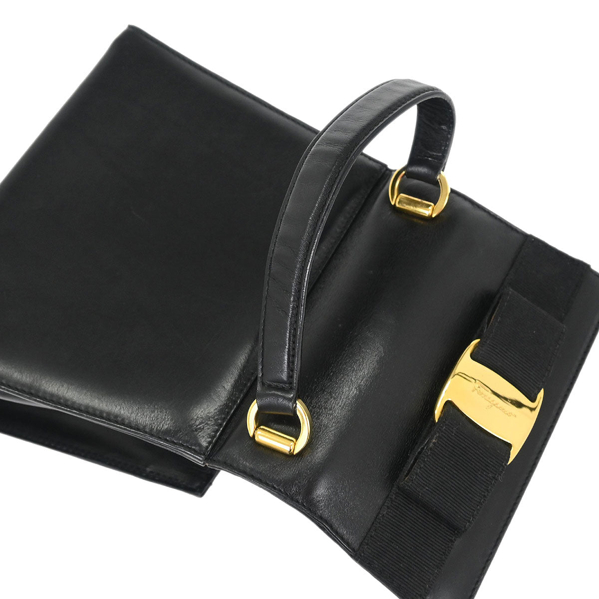 Salvatore Ferragamo Black Leather Vara Bow 2way Shoulder Handbag