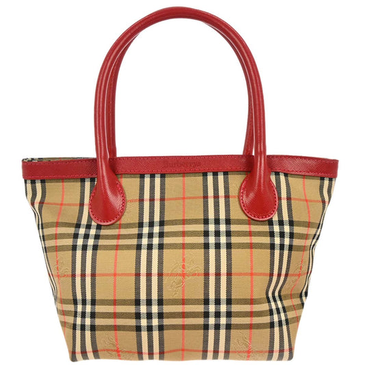 Burberrys Beige Red Canvas House Check Tote Handbag