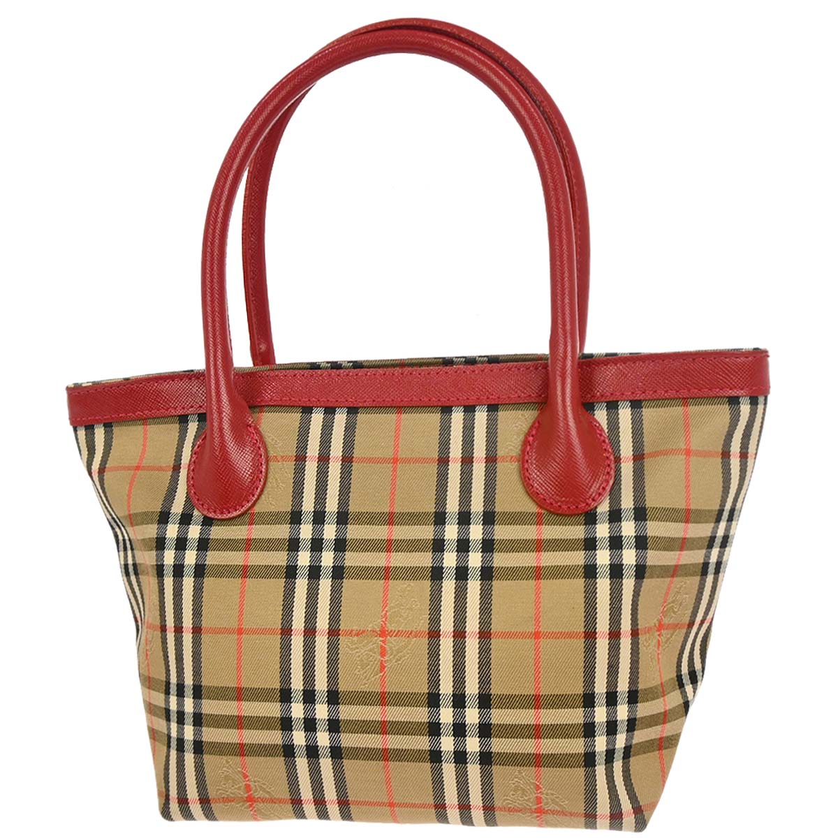 Burberrys Beige Red Canvas House Check Tote Handbag