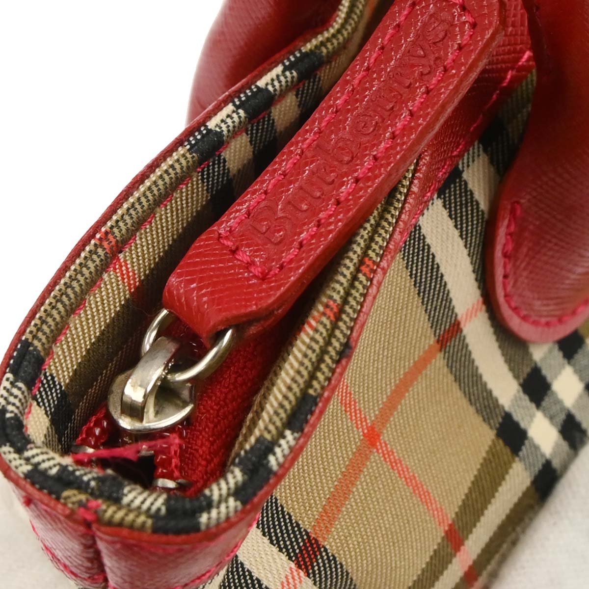 Burberrys Beige Red Canvas House Check Tote Handbag