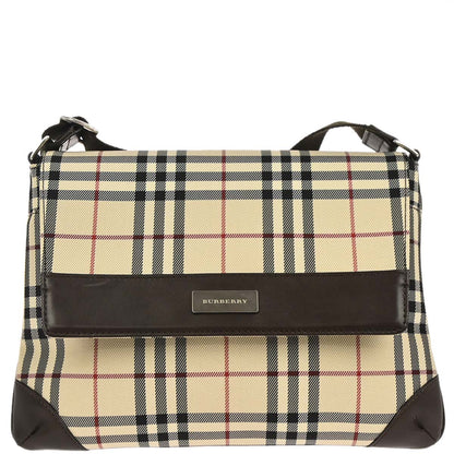 Burberry Beige Canvas Burberry Check Shoulder Bag