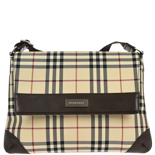 Burberry Beige Canvas Burberry Check Shoulder Bag