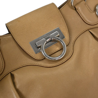 Salvatore Ferragamo Beige Leather Gancini Handbag