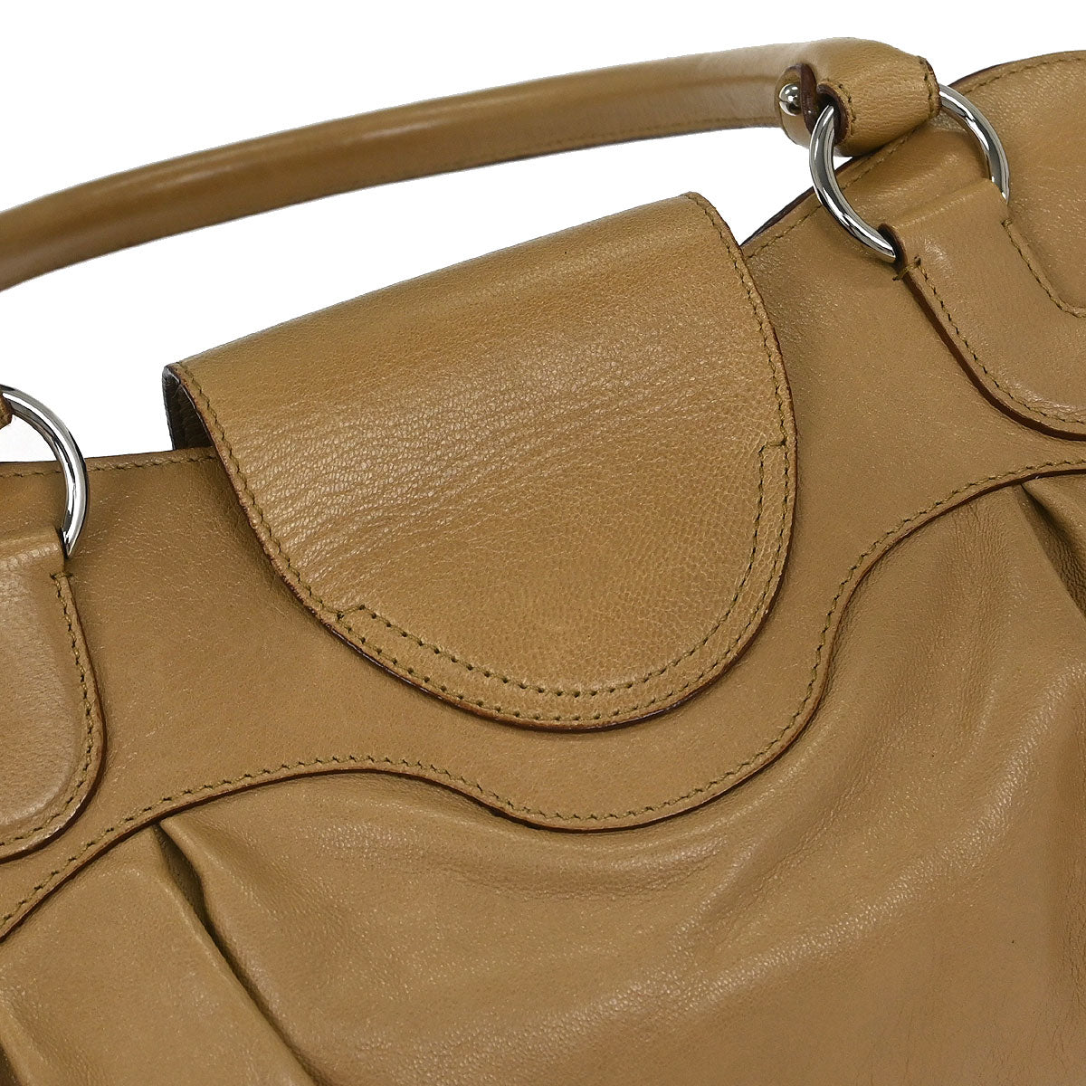 Salvatore Ferragamo Beige Leather Gancini Handbag