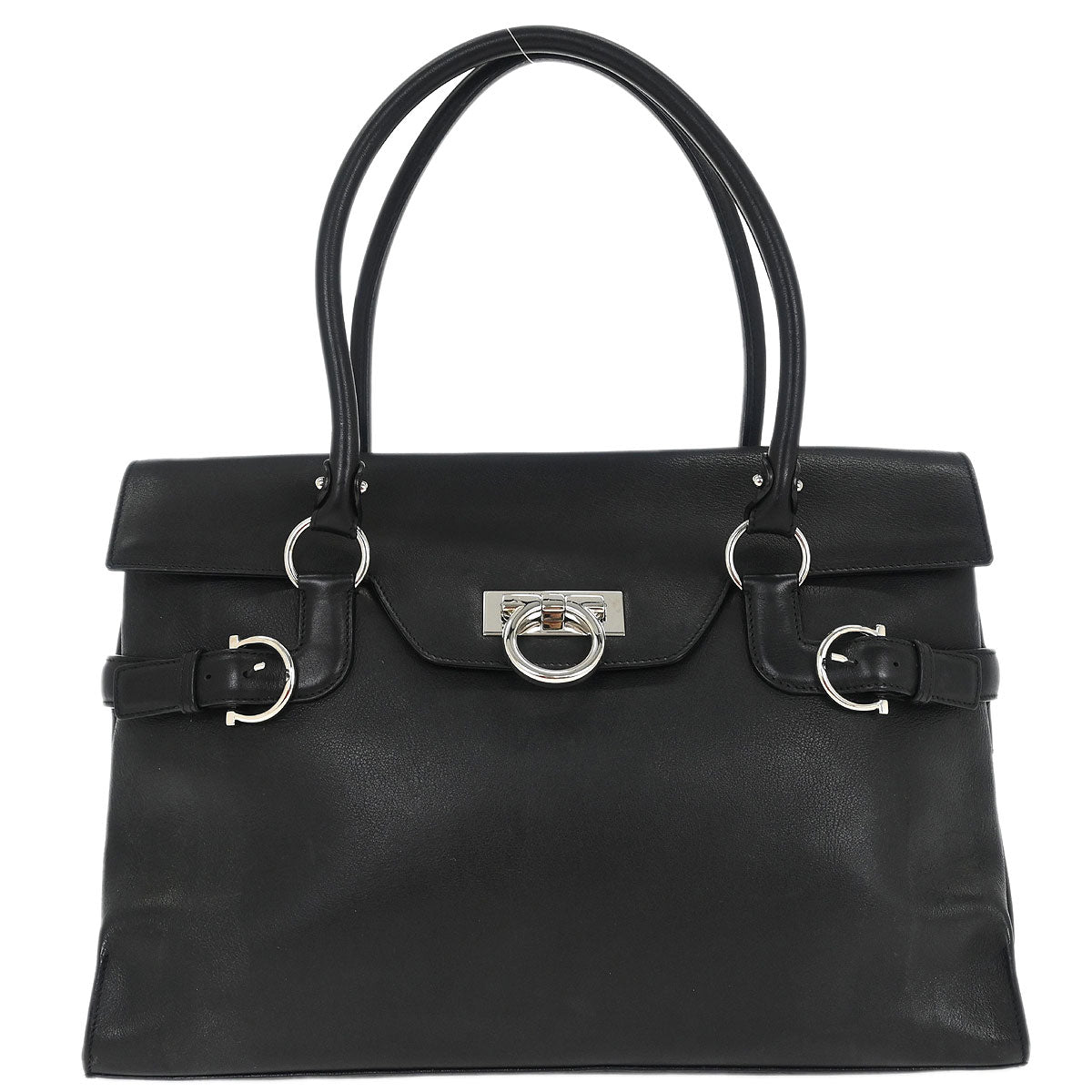 Salvatore Ferragamo Black Leather Gancini Handbag
