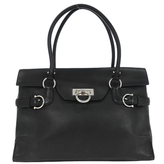 Salvatore Ferragamo Black Leather Gancini Handbag