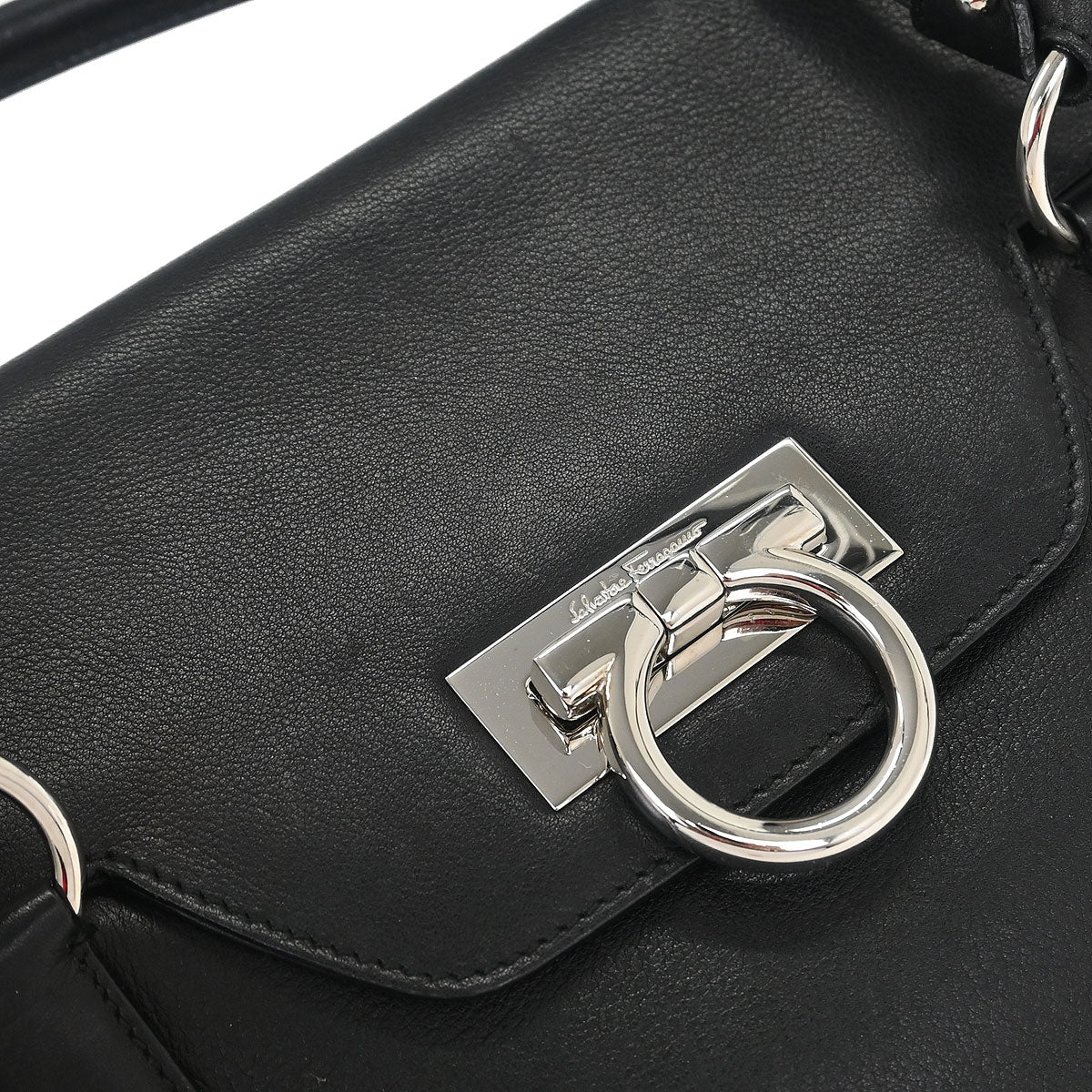 Salvatore Ferragamo Black Leather Gancini Handbag