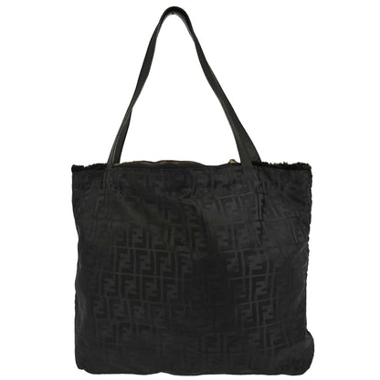 Fendi * Black Fur Nylon Zucca Tote Handbag