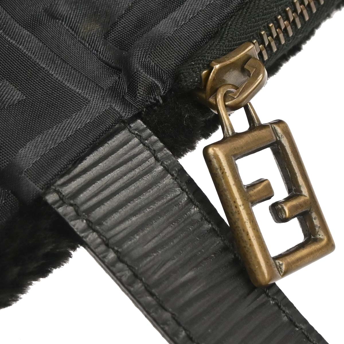 Fendi * Black Fur Nylon Zucca Tote Handbag
