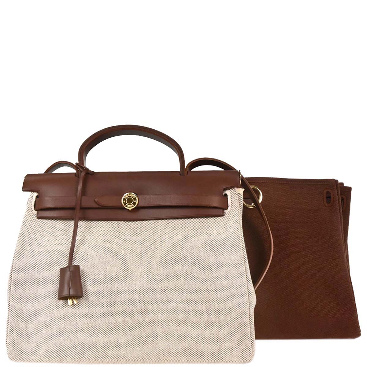 Hermes Beige Brown Toile H Officier Herbag PM 2 in 1 Handbag