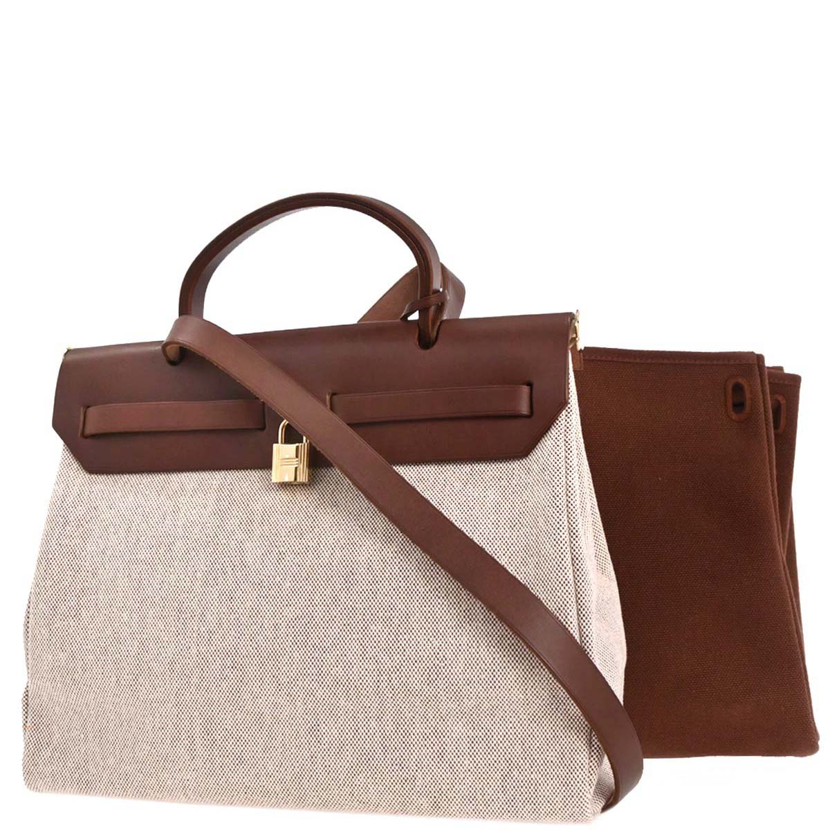 Hermes Beige Brown Toile H Officier Herbag PM 2 in 1 Handbag