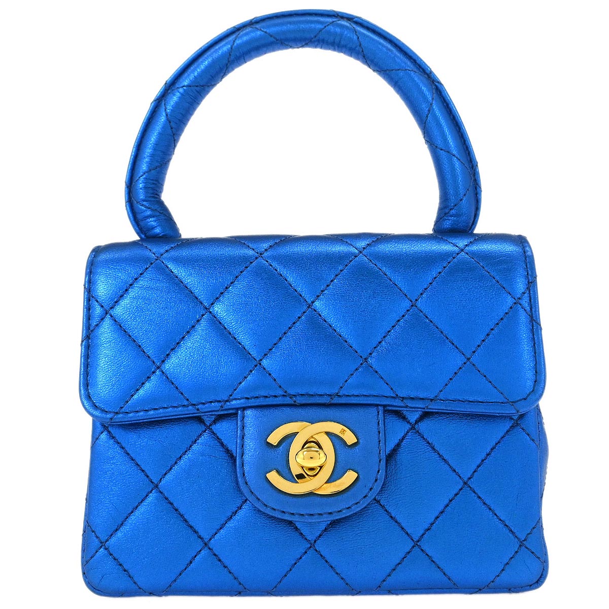 Chanel Metallic Blue Lambskin Mini Square Handbag