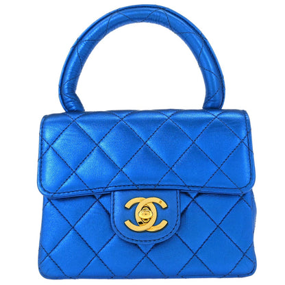 Chanel Metallic Blue Lambskin Mini Square Handbag