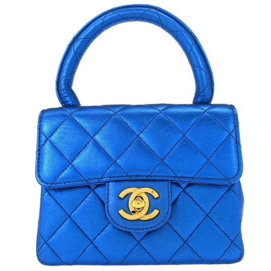 Chanel Metallic Blue Lambskin Mini Square Handbag