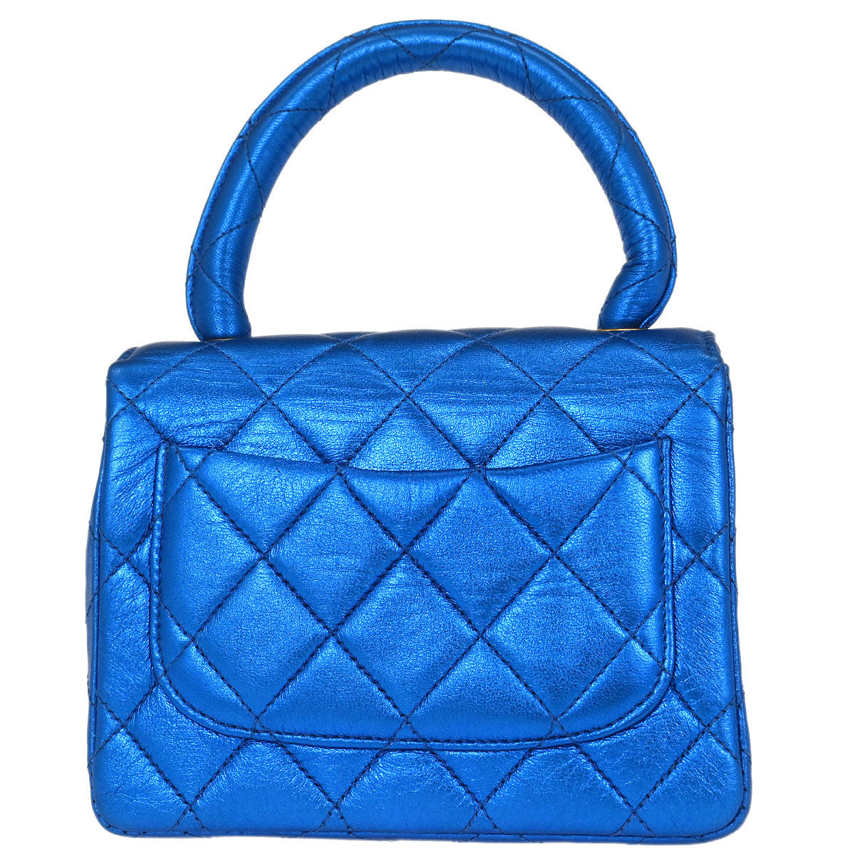 Chanel Metallic Blue Lambskin Mini Square Handbag