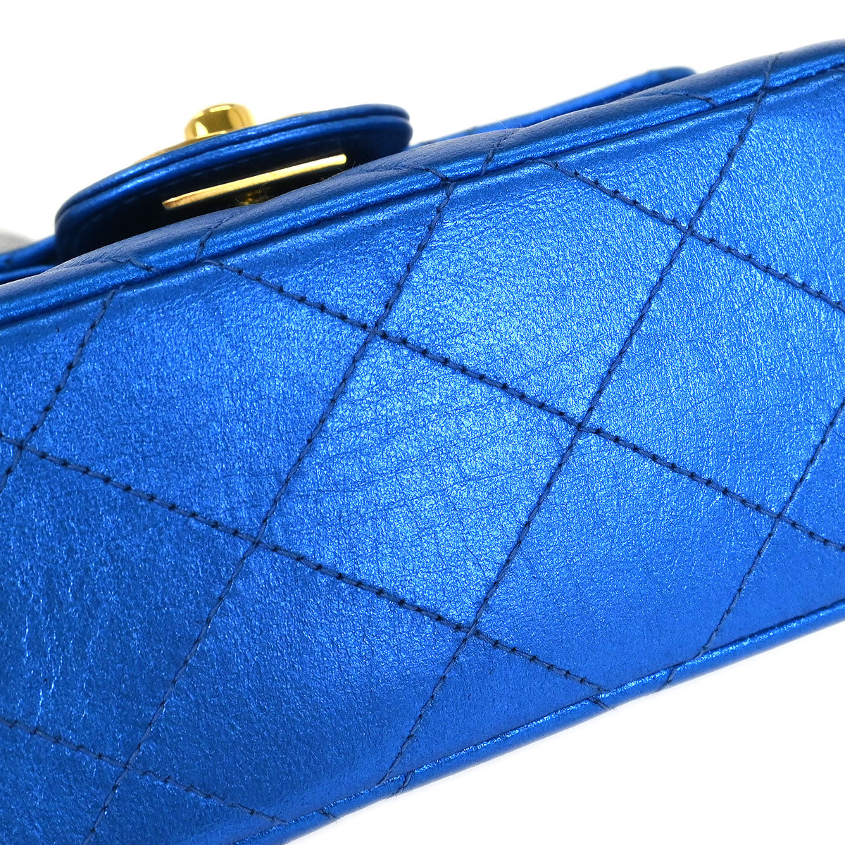 Chanel Metallic Blue Lambskin Mini Square Handbag
