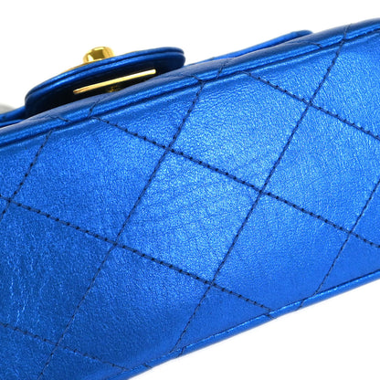Chanel Metallic Blue Lambskin Mini Square Handbag