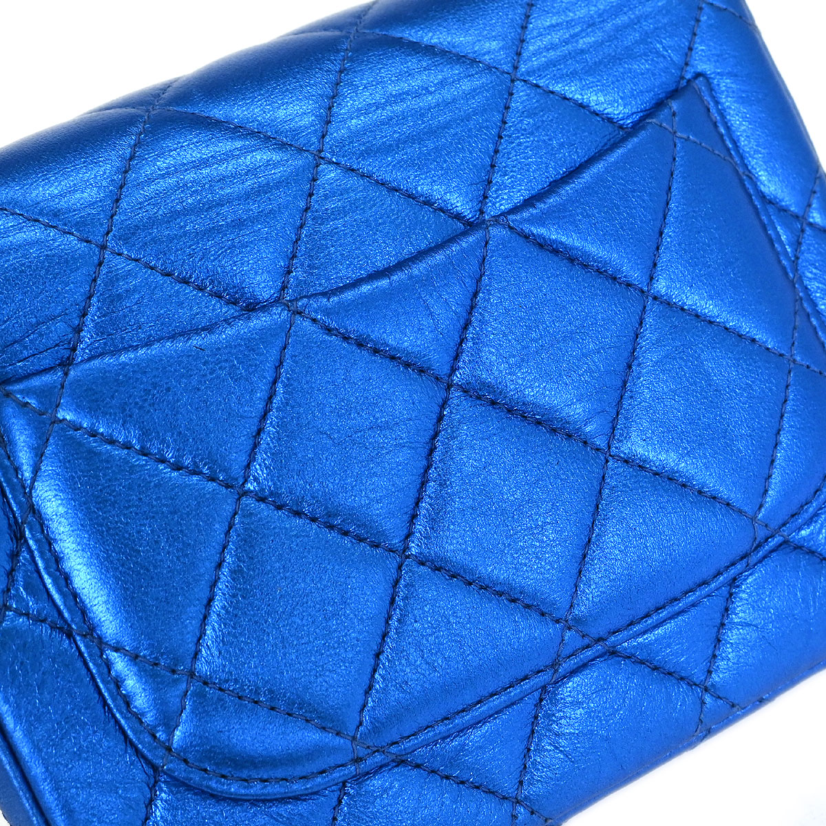 Chanel Metallic Blue Lambskin Mini Square Handbag