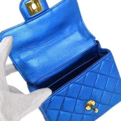 Chanel Metallic Blue Lambskin Mini Square Handbag