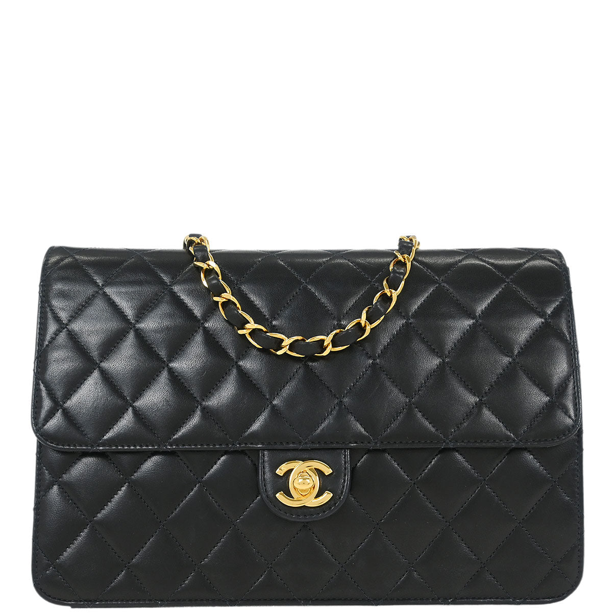 Chanel Black Lambskin Turnlock Medium Half Flap Shoulder Bag