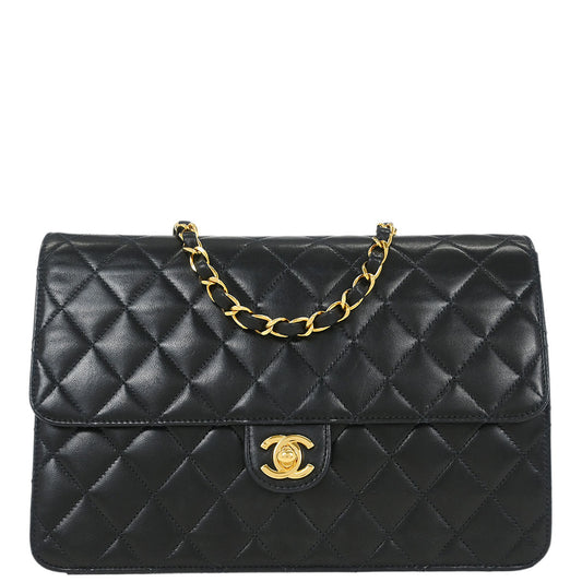 Chanel Black Lambskin Turnlock Medium Half Flap Shoulder Bag