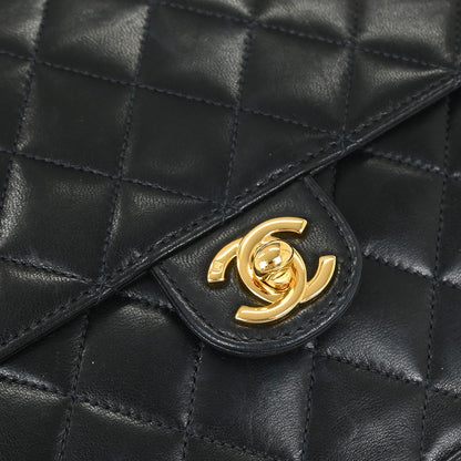 Chanel Black Lambskin Turnlock Medium Half Flap Shoulder Bag
