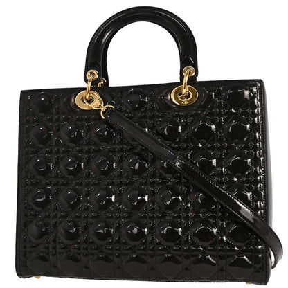 Christian Dior Black Patent Leather Large Lady Dior 2way Shoulder Handbag