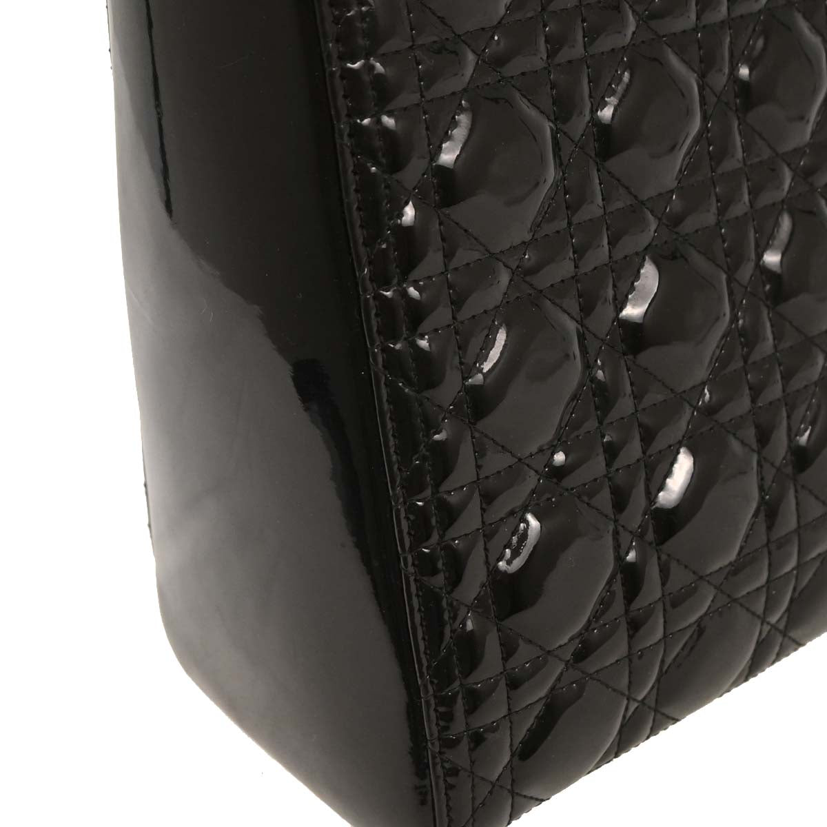 Christian Dior Black Patent Leather Large Lady Dior 2way Shoulder Handbag