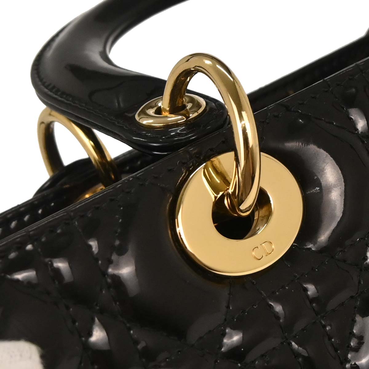 Christian Dior Black Patent Leather Large Lady Dior 2way Shoulder Handbag