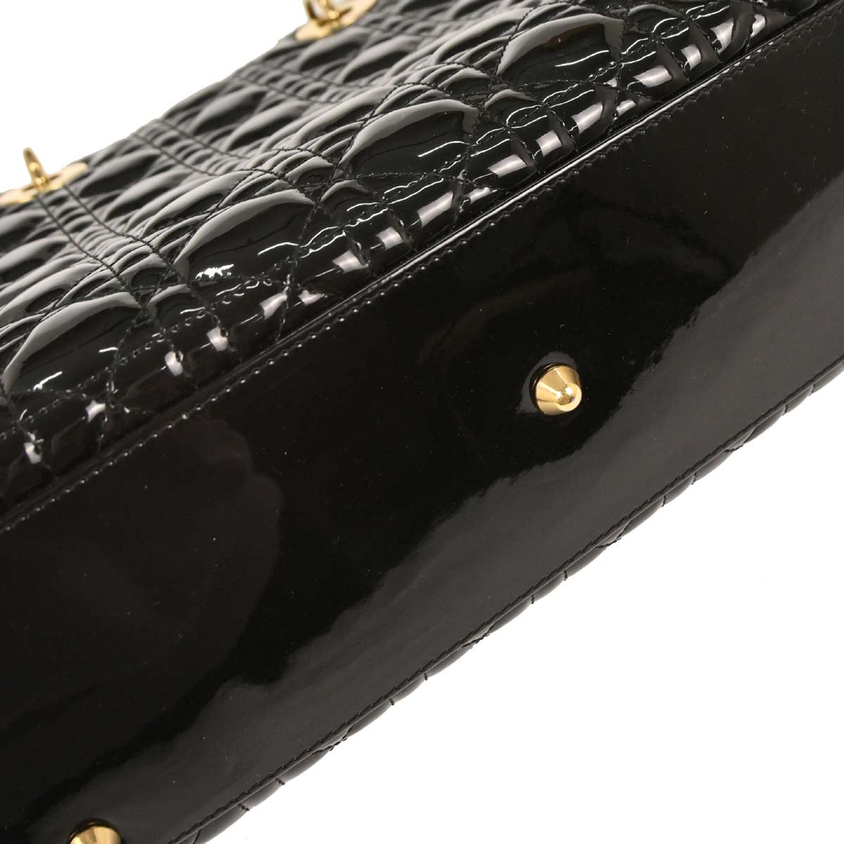 Christian Dior Black Patent Leather Large Lady Dior 2way Shoulder Handbag