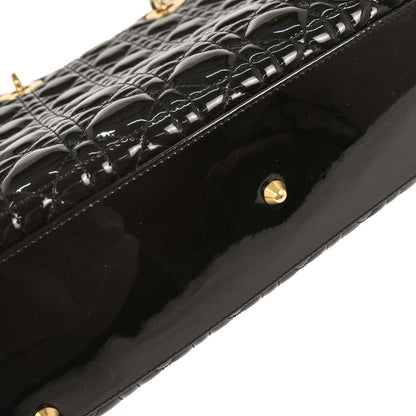 Christian Dior Black Patent Leather Large Lady Dior 2way Shoulder Handbag