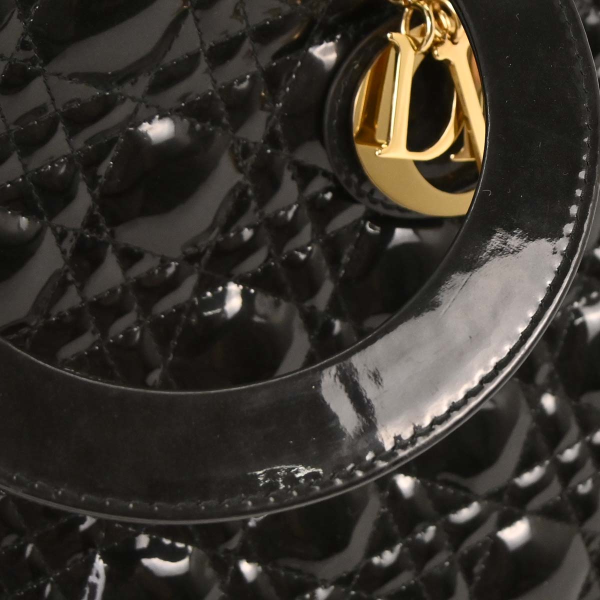 Christian Dior Black Patent Leather Large Lady Dior 2way Shoulder Handbag