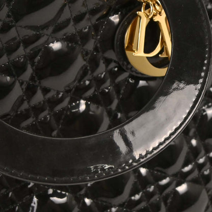 Christian Dior Black Patent Leather Large Lady Dior 2way Shoulder Handbag
