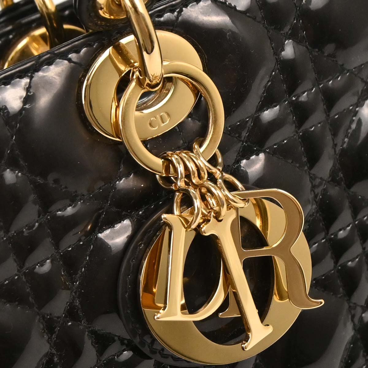 Christian Dior Black Patent Leather Large Lady Dior 2way Shoulder Handbag