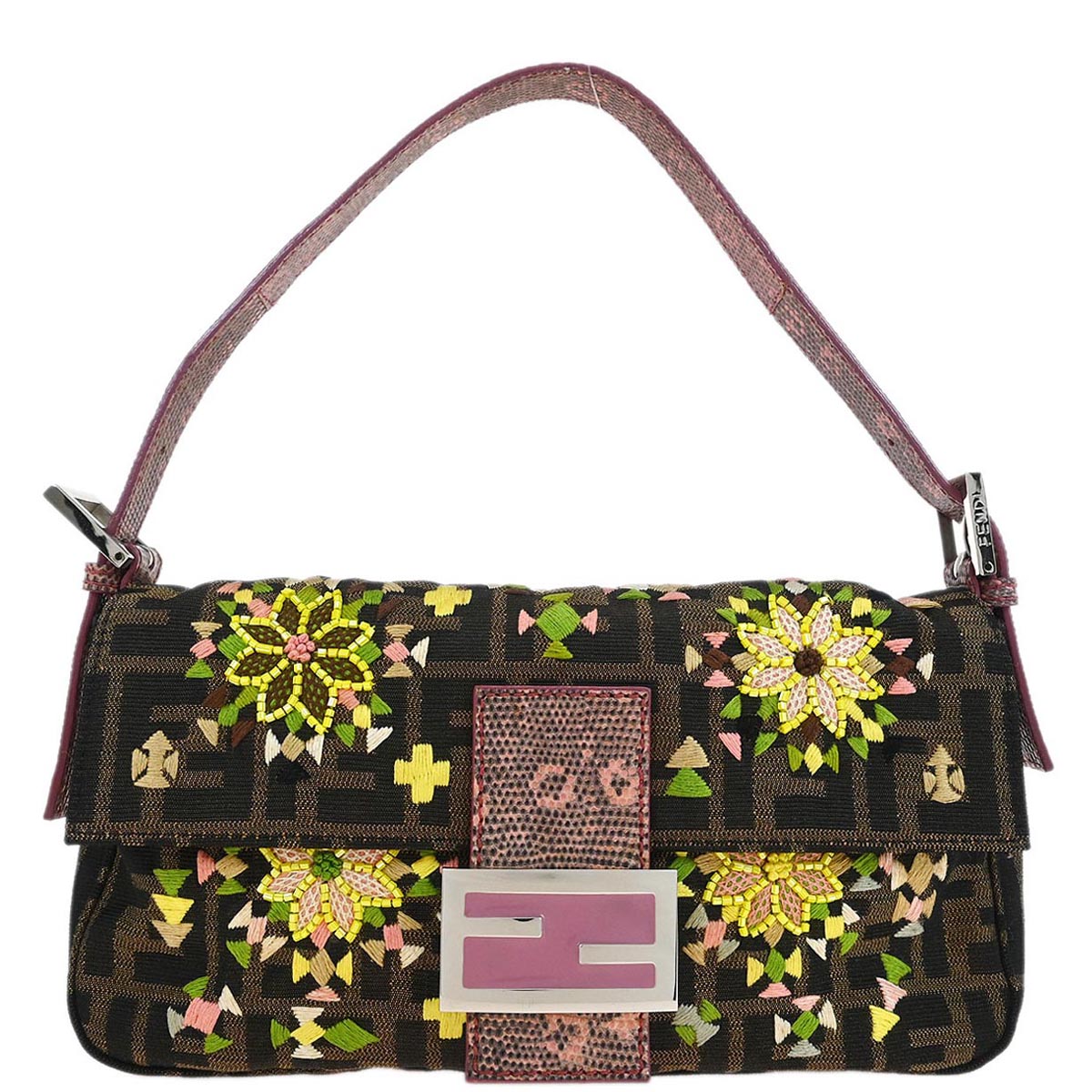Fendi * Brown Embroidered Zucca Baguette