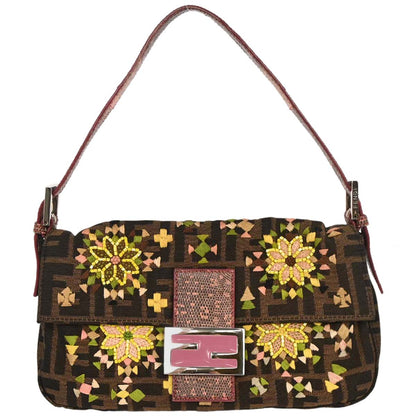 Fendi *Zucca Lizard Embroidered Baguette Handbag