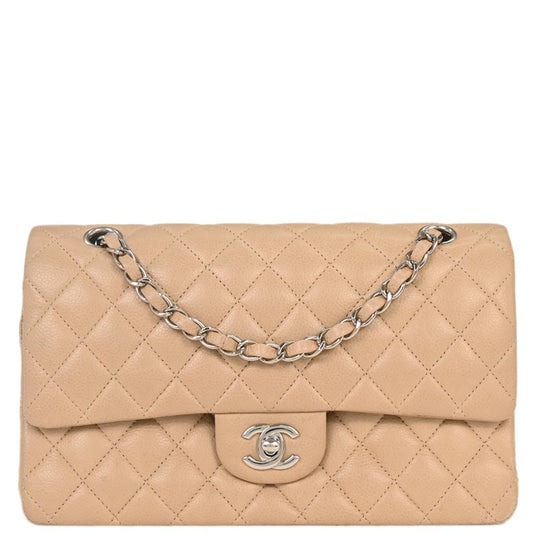 Chanel 2010-2011 Beige Caviar Medium Classic Double Flap Shoulder Bag