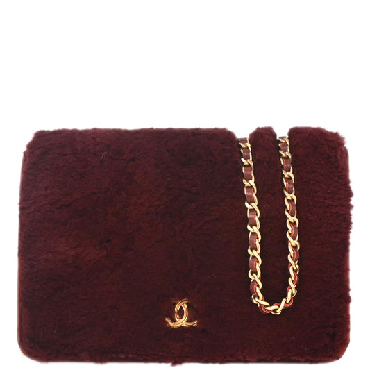 Chanel * 2016-2017 Bordeaux Lapin Fur WOC Wallet On Chain Shoulder Bag