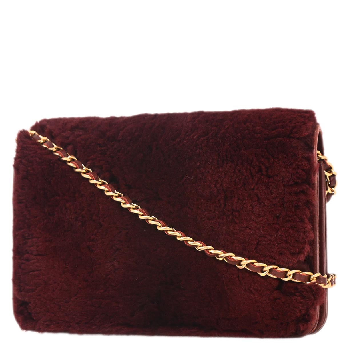 Chanel * 2016-2017 Bordeaux Lapin Fur WOC Wallet On Chain Shoulder Bag