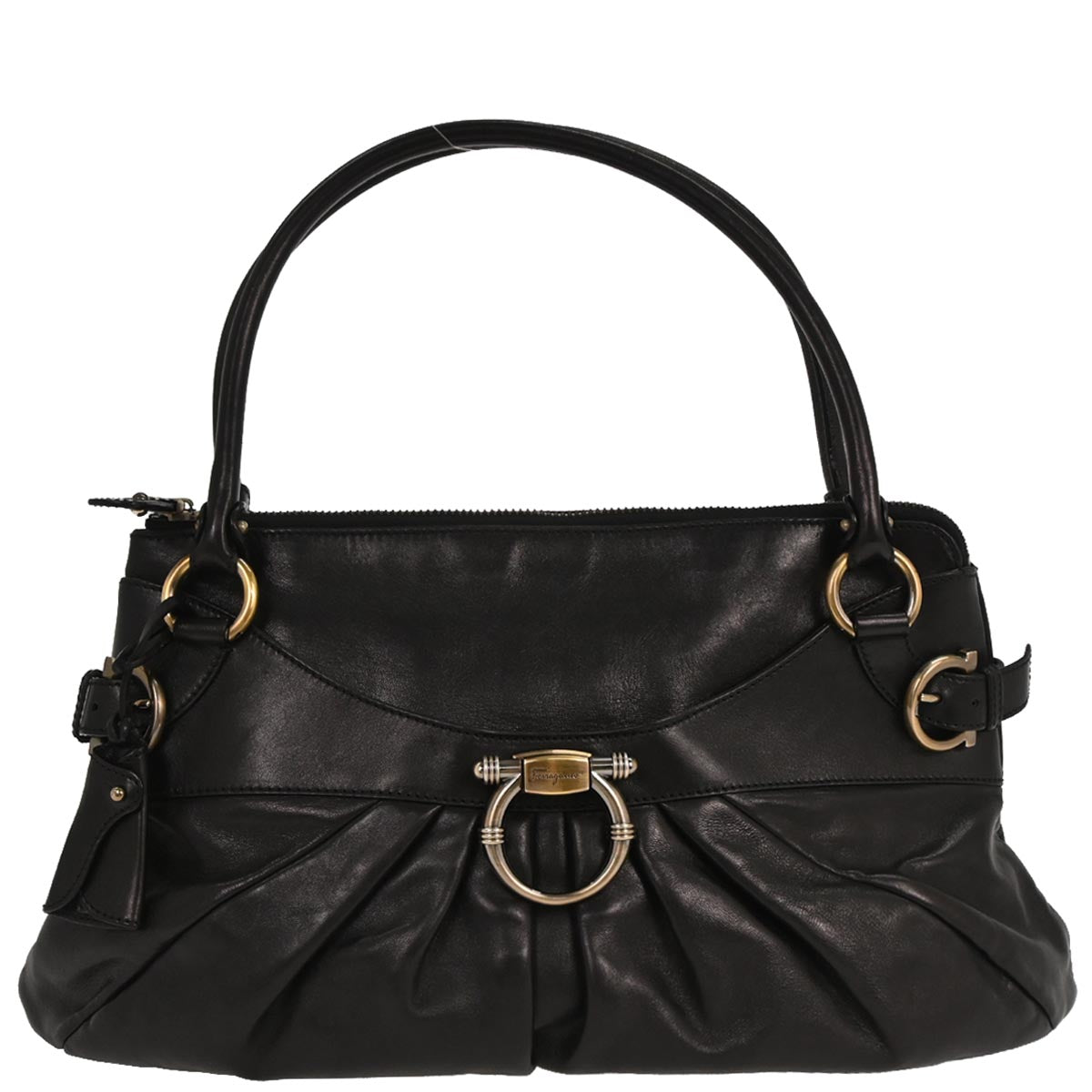 Salvatore Ferragamo Black Leather Gancini Handbag