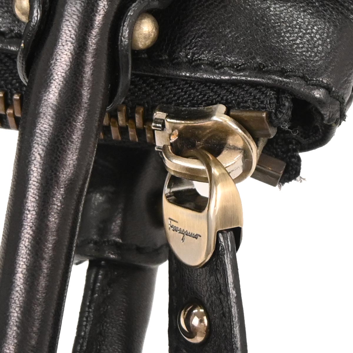 Salvatore Ferragamo Black Leather Gancini Handbag