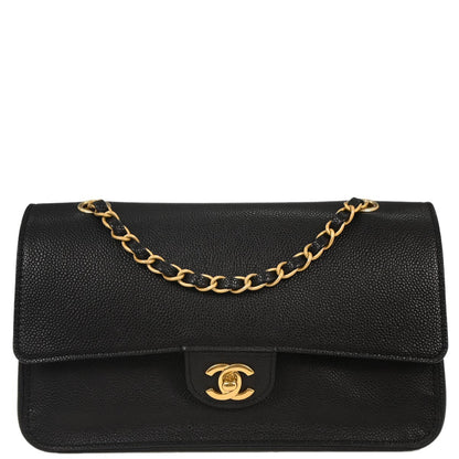 Chanel 2017 Black Caviar Medium Classic Double Flap Shoulder Bag