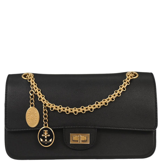 Chanel 2018-2019 Black Calfskin 2.55 Medium Classic Double Flap Shoulder Bag
