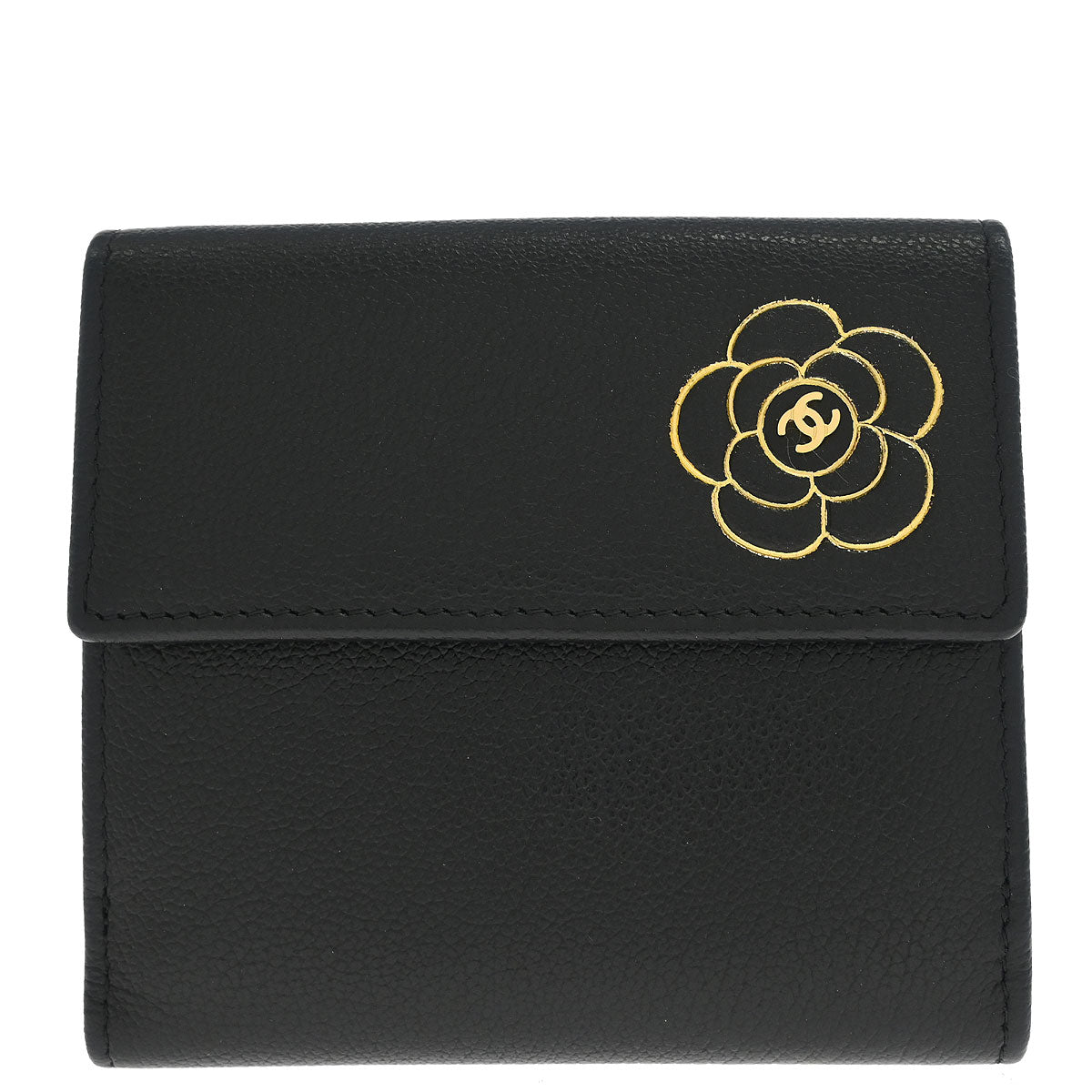 Chanel 2012 Black Calfskin Camellia Bifold Wallet