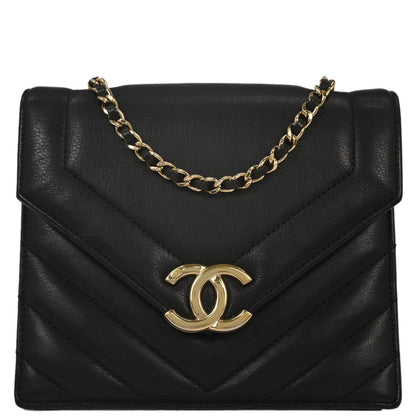 Chanel Black Calfskin Chevron Shoulder Bag