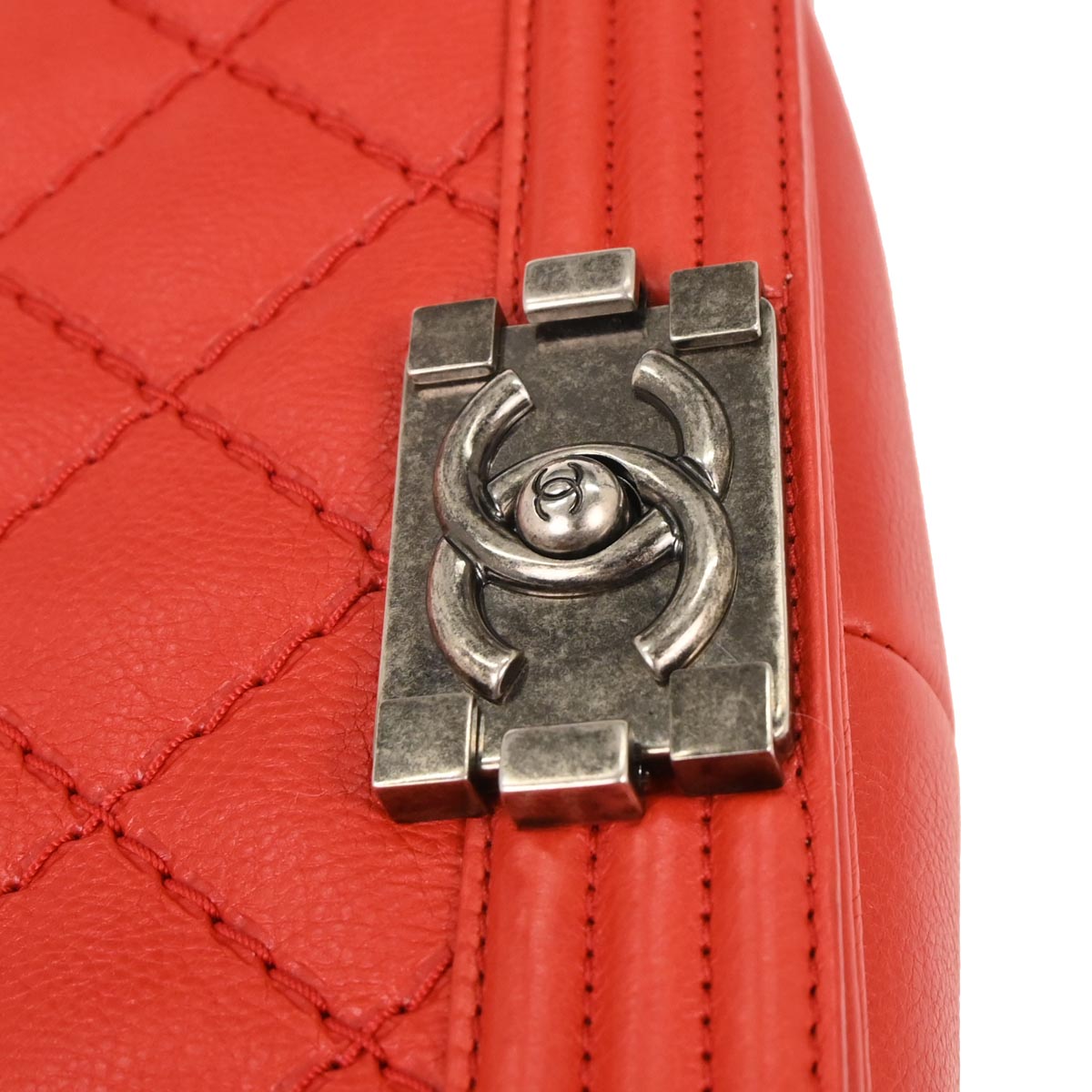 Boy Chanel Red Calfskin Wild Stitch Large Shoulder Bag