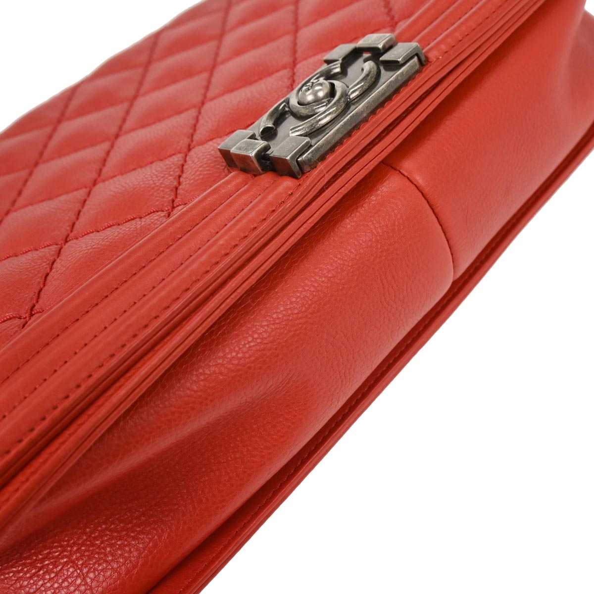 Boy Chanel Red Calfskin Wild Stitch Large Shoulder Bag