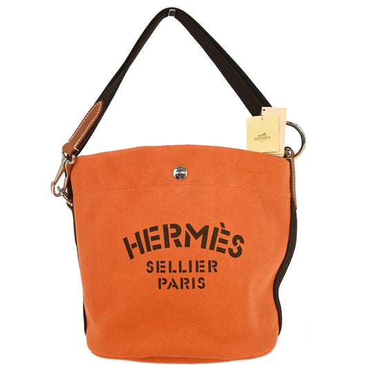 Hermes Orange Toile Chevron Sac de Pansage Bucket Shoulder Bag